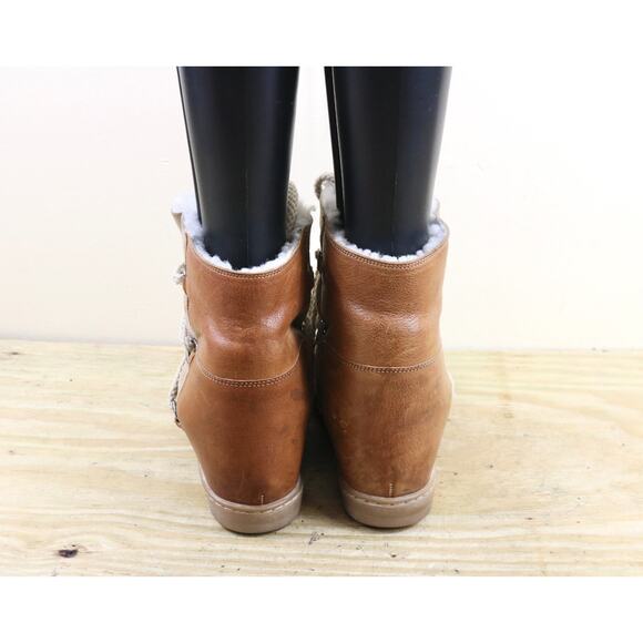 Isabel Marant Boots 40 Brown Leather Shearling Nowles Hidden Wedge Ankle Bootie - Picture 4 of 16
